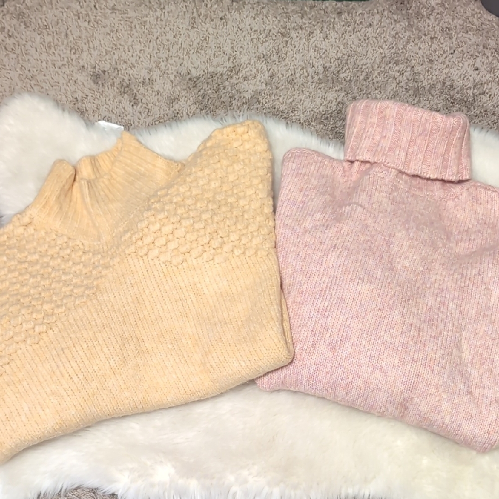Pink Rose Women's Cowl & Turtleneck Sweaters - Cream and Pink